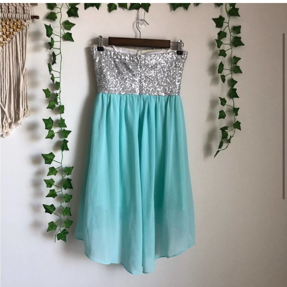 Delia’s Glitter Sparkle Teal Strapless Dress - Picture 3 of 4